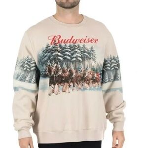 Budweiser Beige Crewneck Sweater with Forest Design